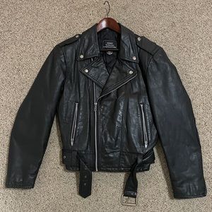 Vintage Leather Biker Moto Jacket